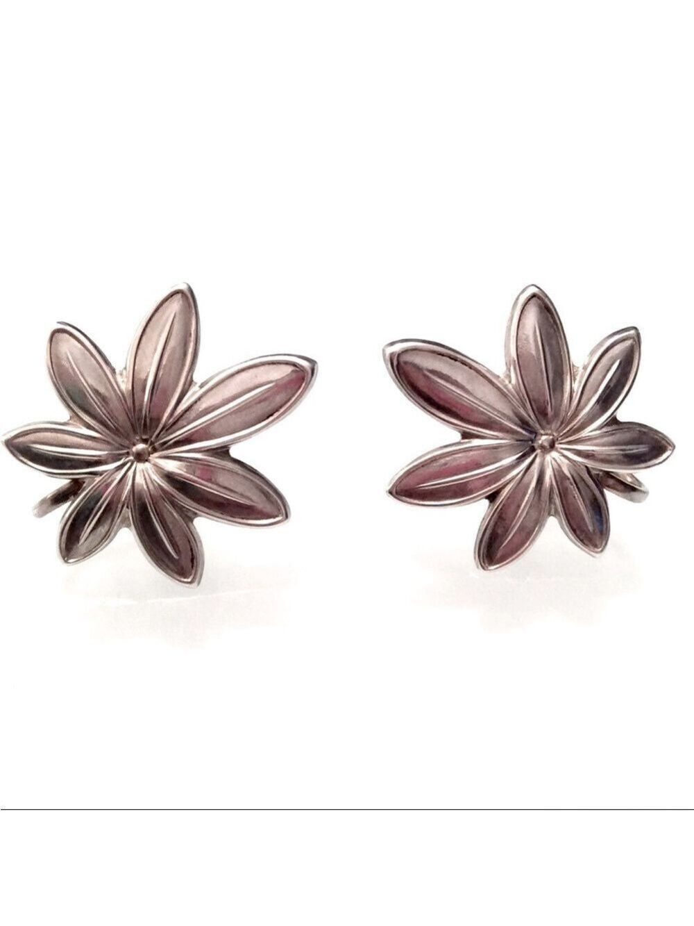 LEAF FLOWER SCREW BACK CLIP ON STERLING SILVER EARRINGS VINTAGE